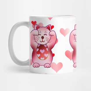 Cute pink lucky cat maneki neko with hearts Mug